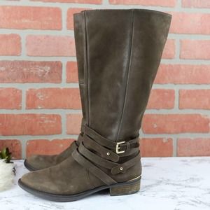 Steve Madden Olive Brown Suede Mid-Calf Heeled Riding Boots